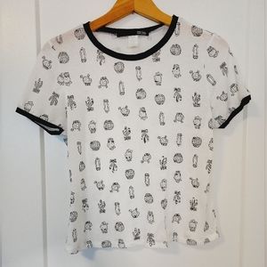 Rebel Sugar Black and White Cactus Print T-shirt